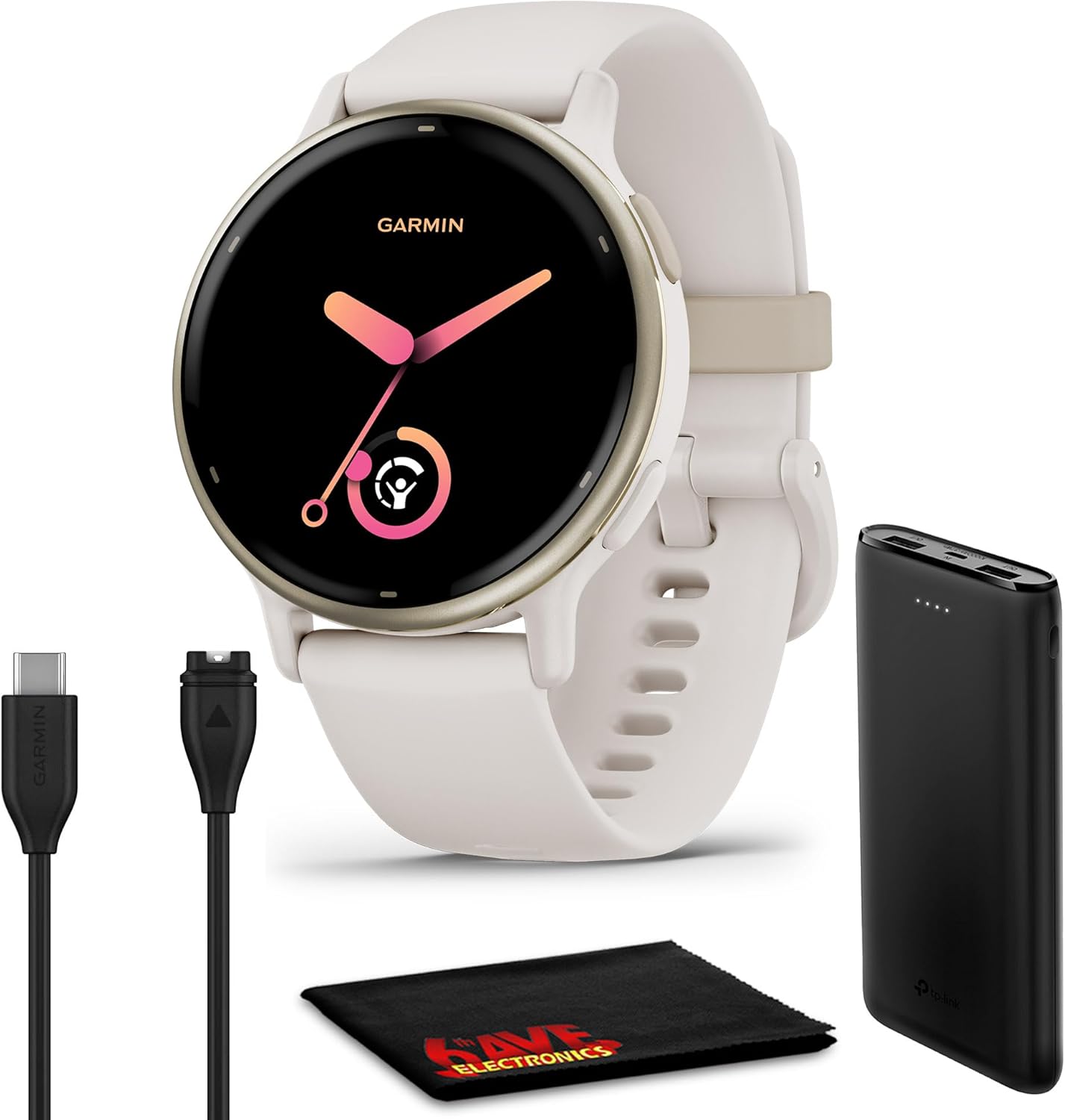 Garmin Vivoactive 5 Health and Fitness - Reloj GPS AMOLED 1,2 pulgadas - Bisel dorado crema y correa marfil-Simonninest