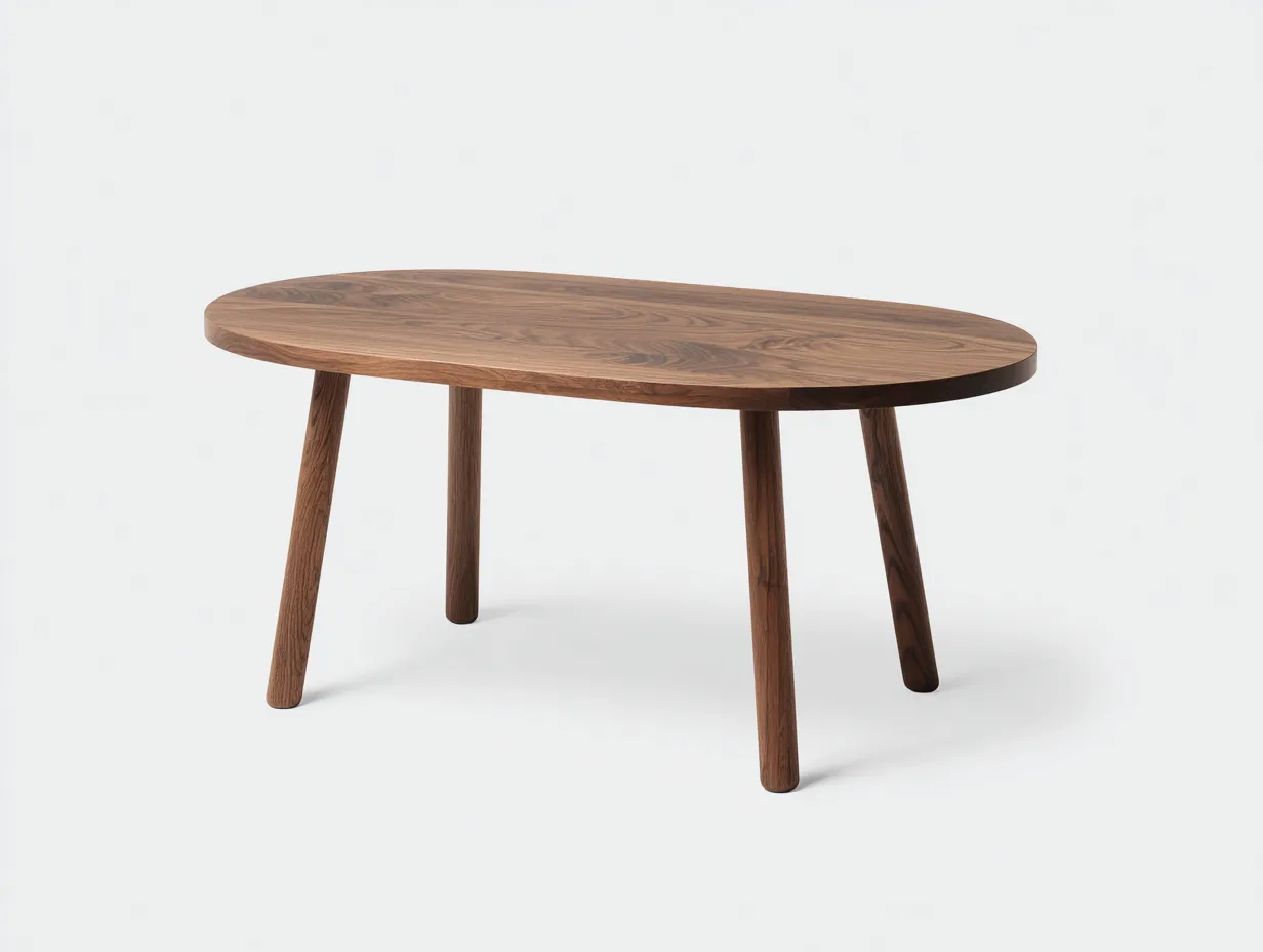 Mesa de comedor ovalada de madera 165x95x75 cm - nogal natural - para comedor - tablero suave con base inclinada