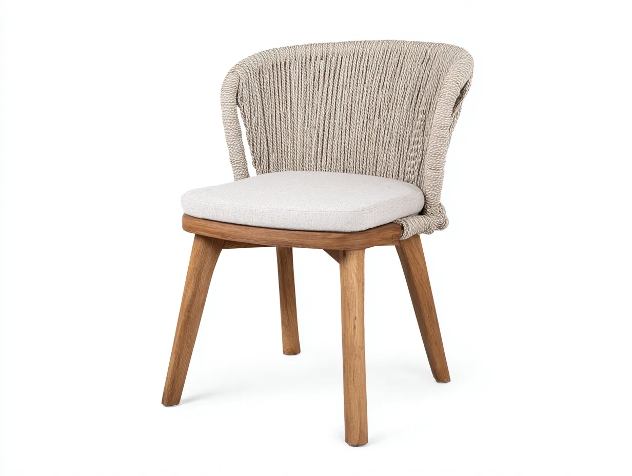 Silla de comedor 57x56x79 cm - natural y beige - cuerda envolvente y madera - para exterior - con asiento acolchado redondo