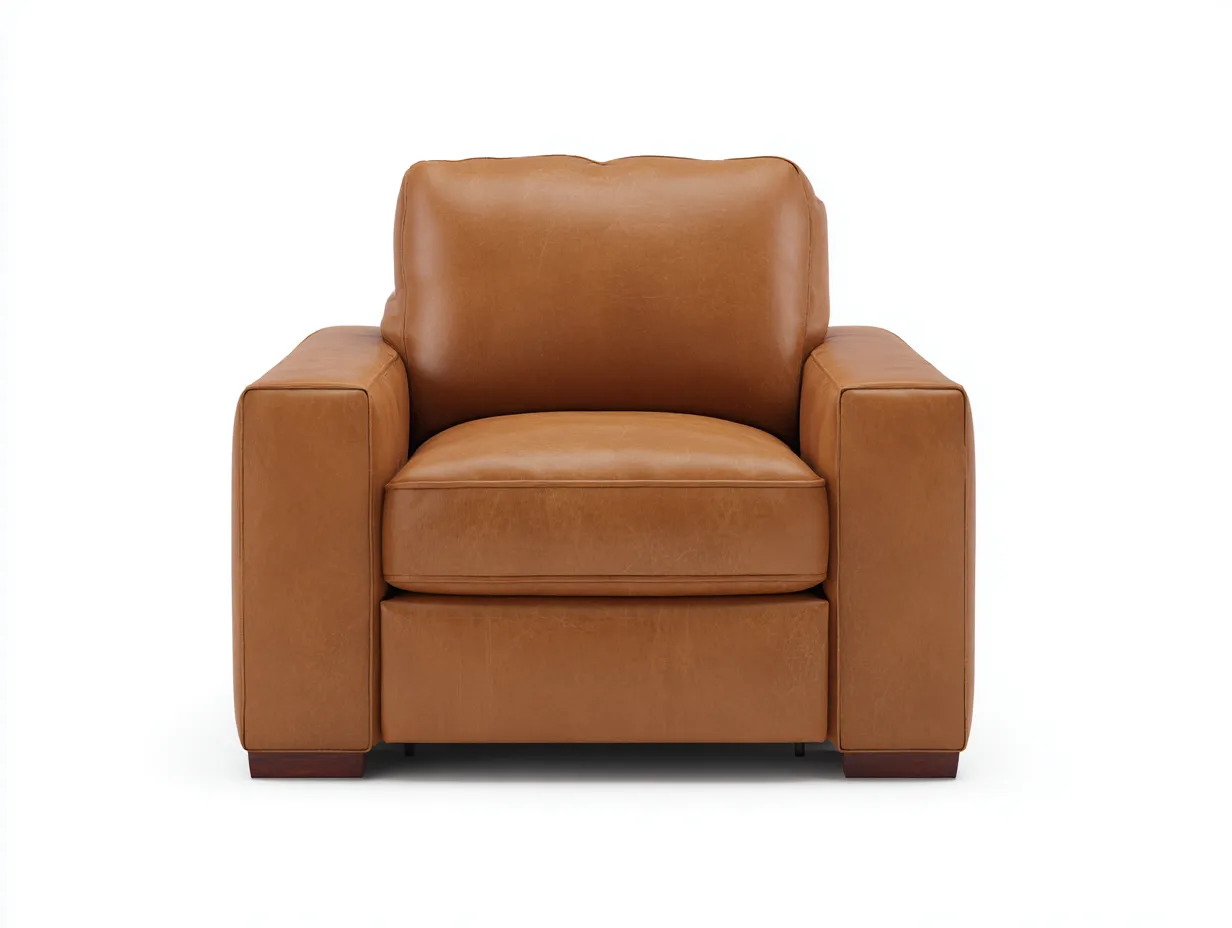 Sillón tapizado 96x90x86 cm - cuero camel - brazos rectos - para salón