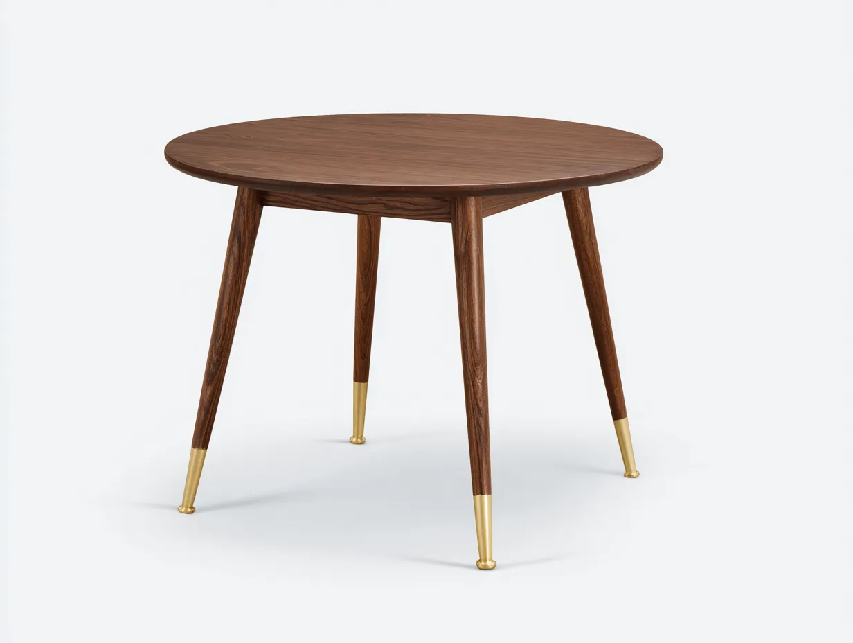Mesa de comedor redonda de madera 115x115x76 cm - nogal medio - para comedor - patas cónicas estilo mid century