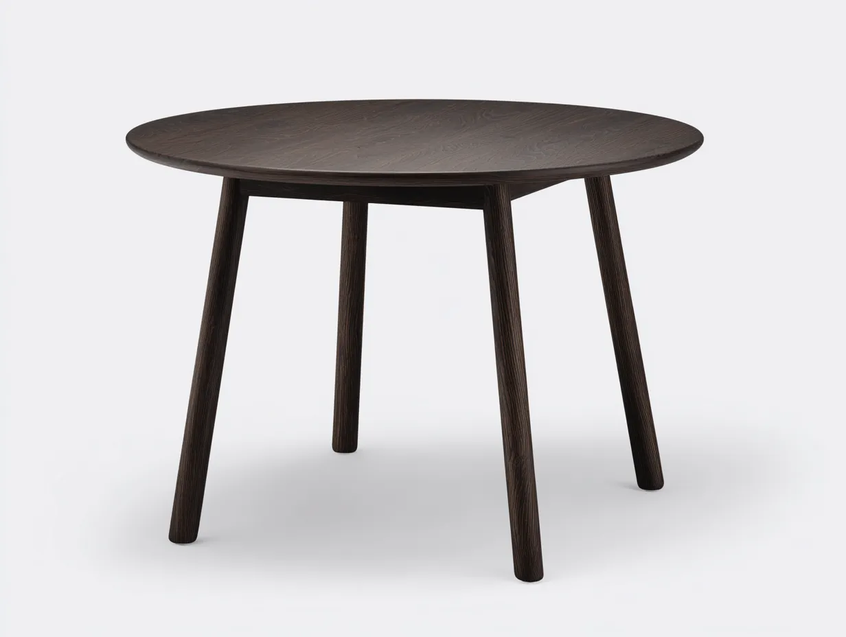 Mesa de comedor redonda de madera 125x125x75 cm - roble ahumado - para comedor - acabado texturizado de estilo contemporáneo