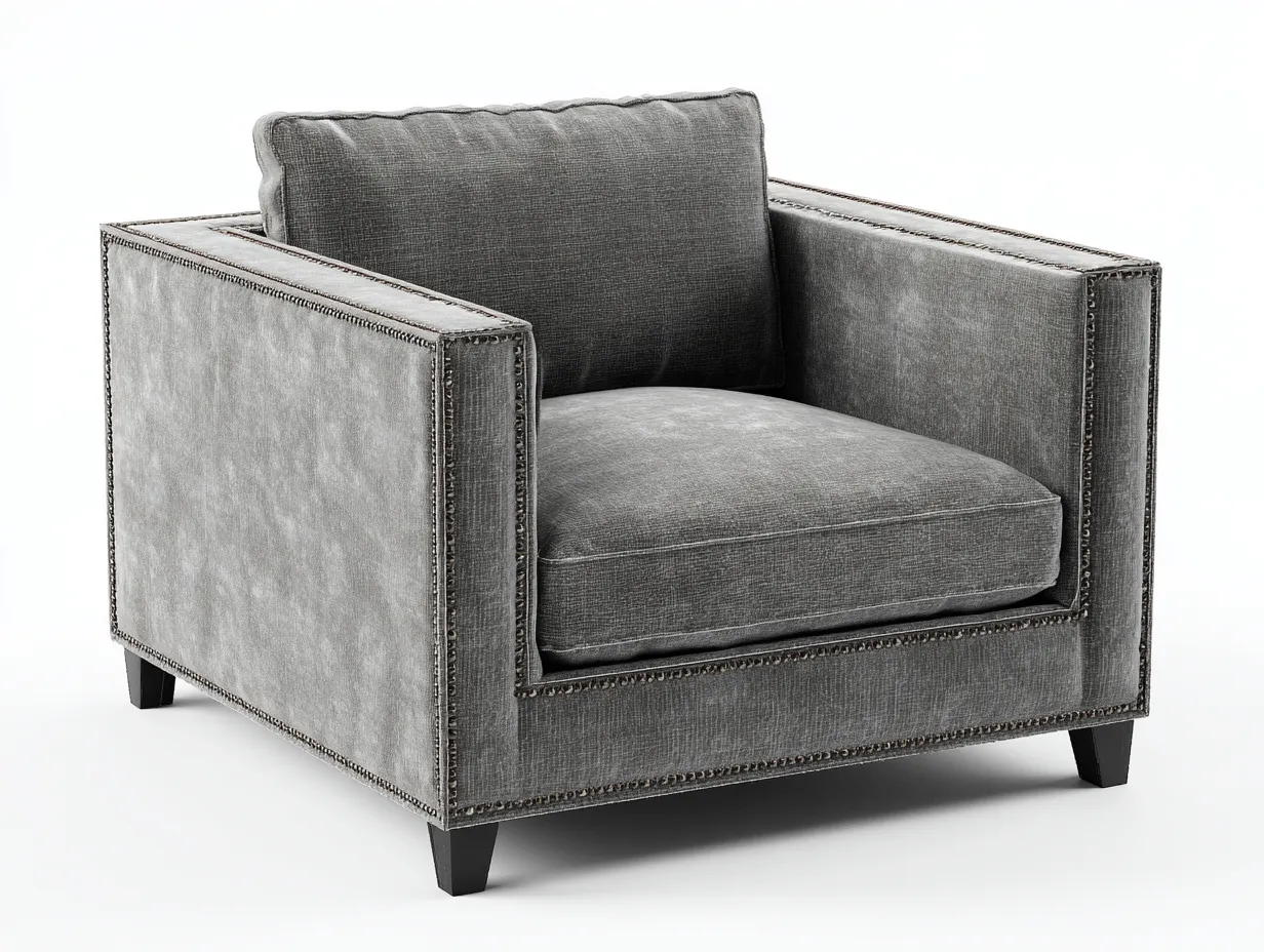 Sillón tapizado 101x90x82 cm - gris plata - detalle decorativo - para salón
