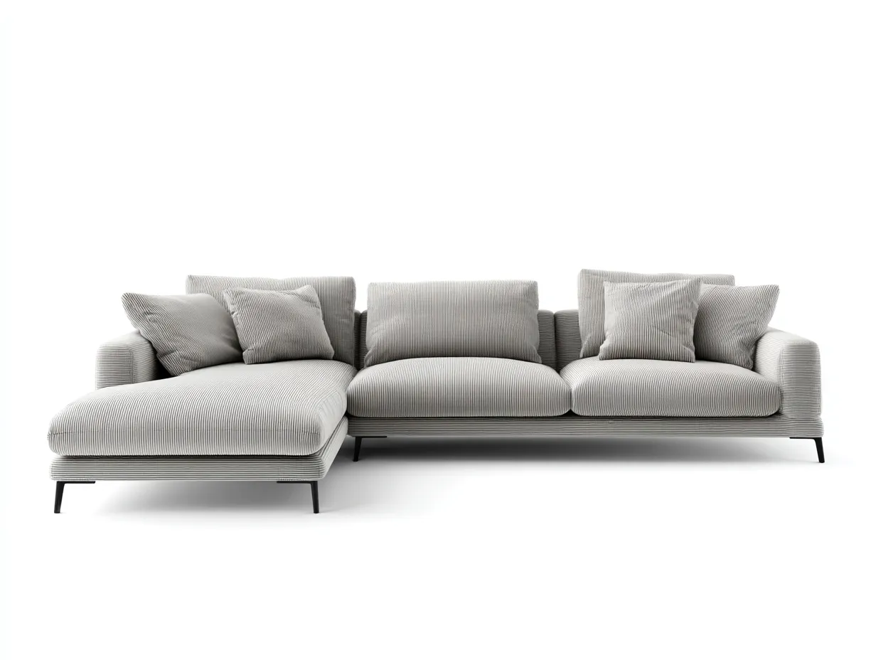 Sofá esquinero 286x176x83 cm - gris perla - pana fina - para salón - chaise amplia con apoyo elevado