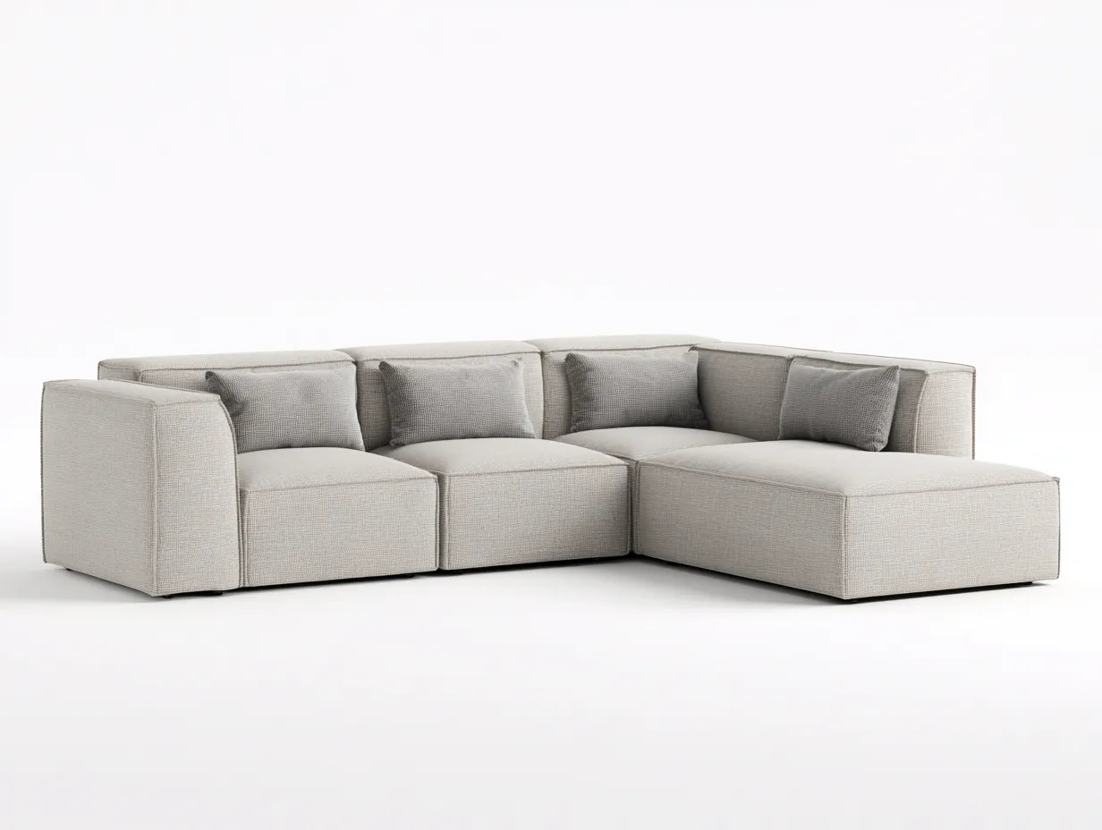 Sofá esquinero 284x188x81 cm - gris claro - tejido texturizado - para salón - formato modular de volumen generoso