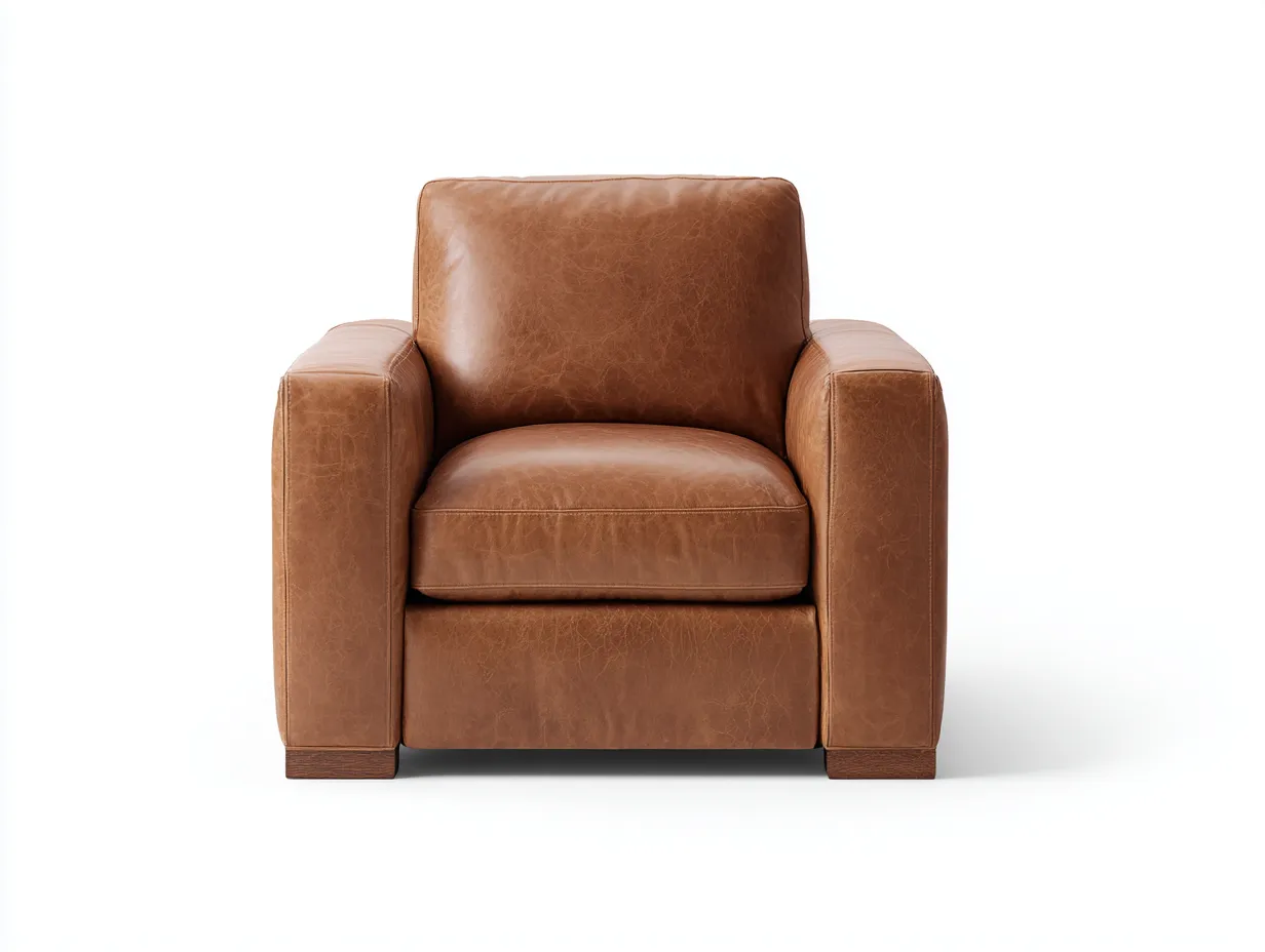 Sillón tapizado 94x90x86 cm - cuero tostado - base de madera - para salón