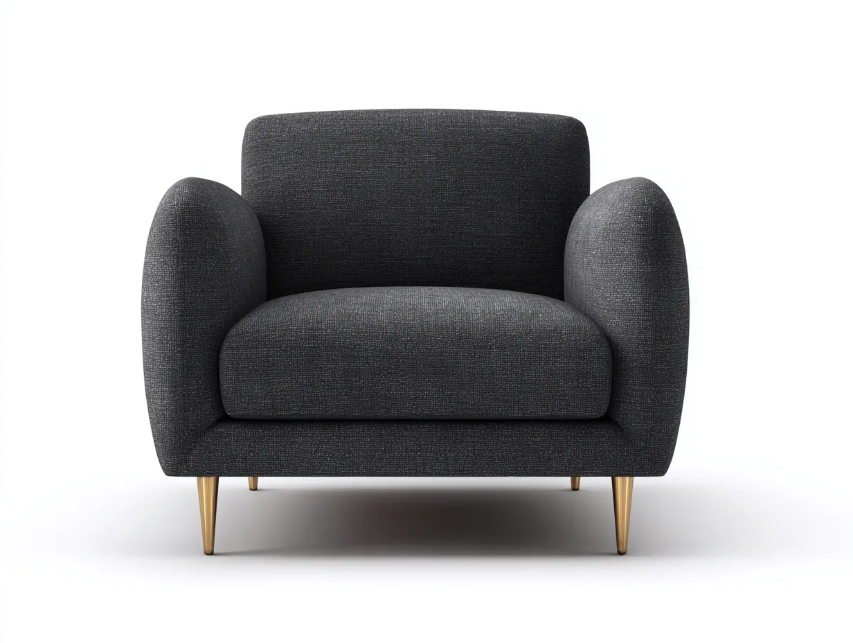 Sillón tapizado 93x87x82 cm - gris antracita - patas metálicas doradas - para salón