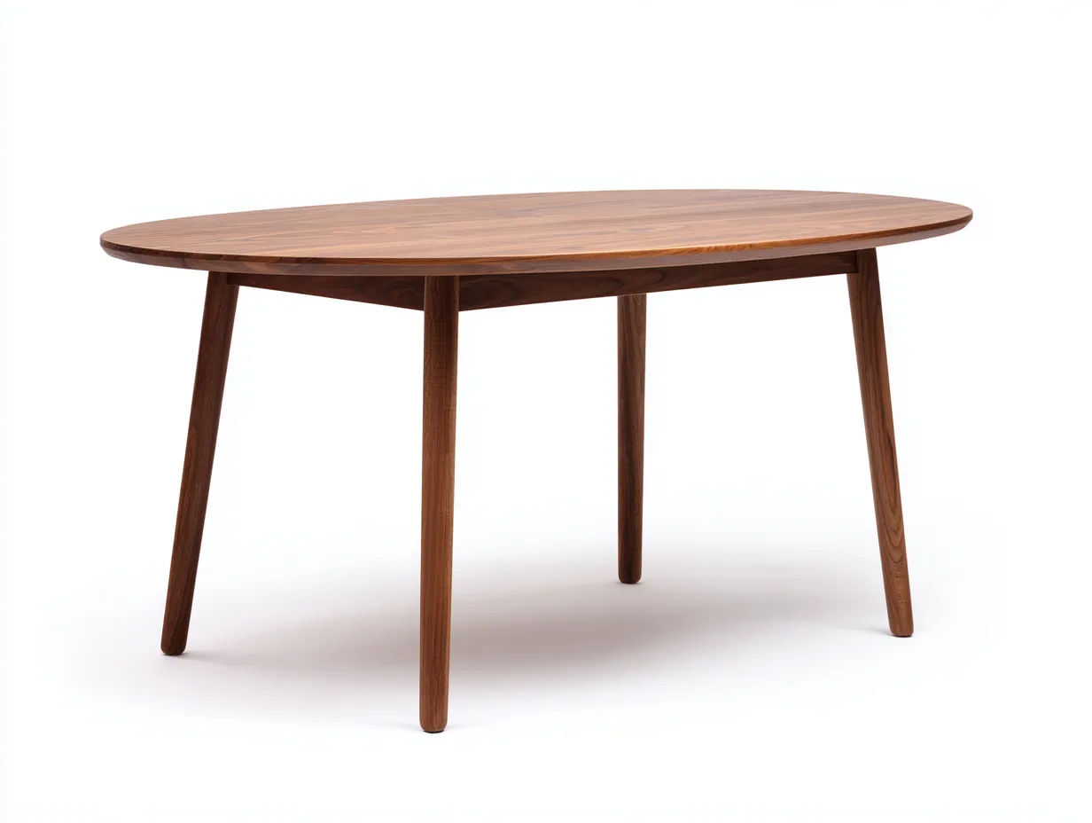 Mesa de comedor ovalada de madera 170x95x75 cm - nogal medio - para comedor - diseño nórdico de patas inclinadas