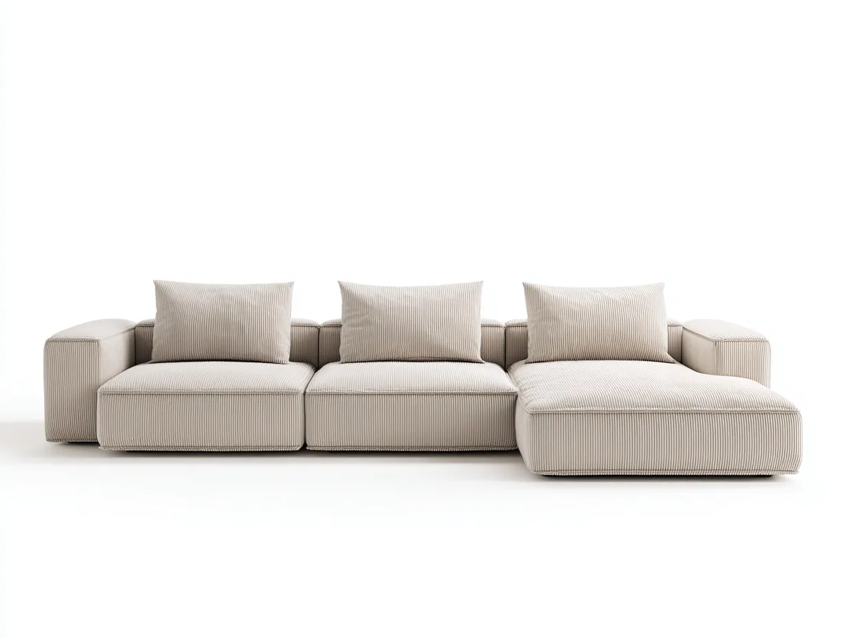 Sofá esquinero 295x170x80 cm - beige claro - pana fina - para salón - composición modular con chaise amplia