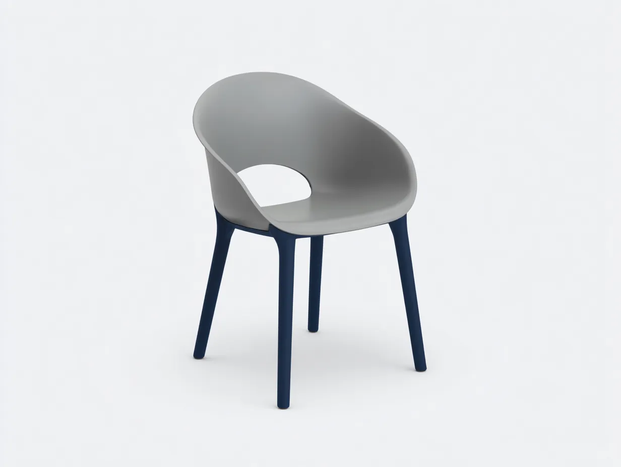 Silla de comedor 57x55x79 cm - gris claro y azul marino - polipropileno - para exterior - con respaldo envolvente y brazos integrados