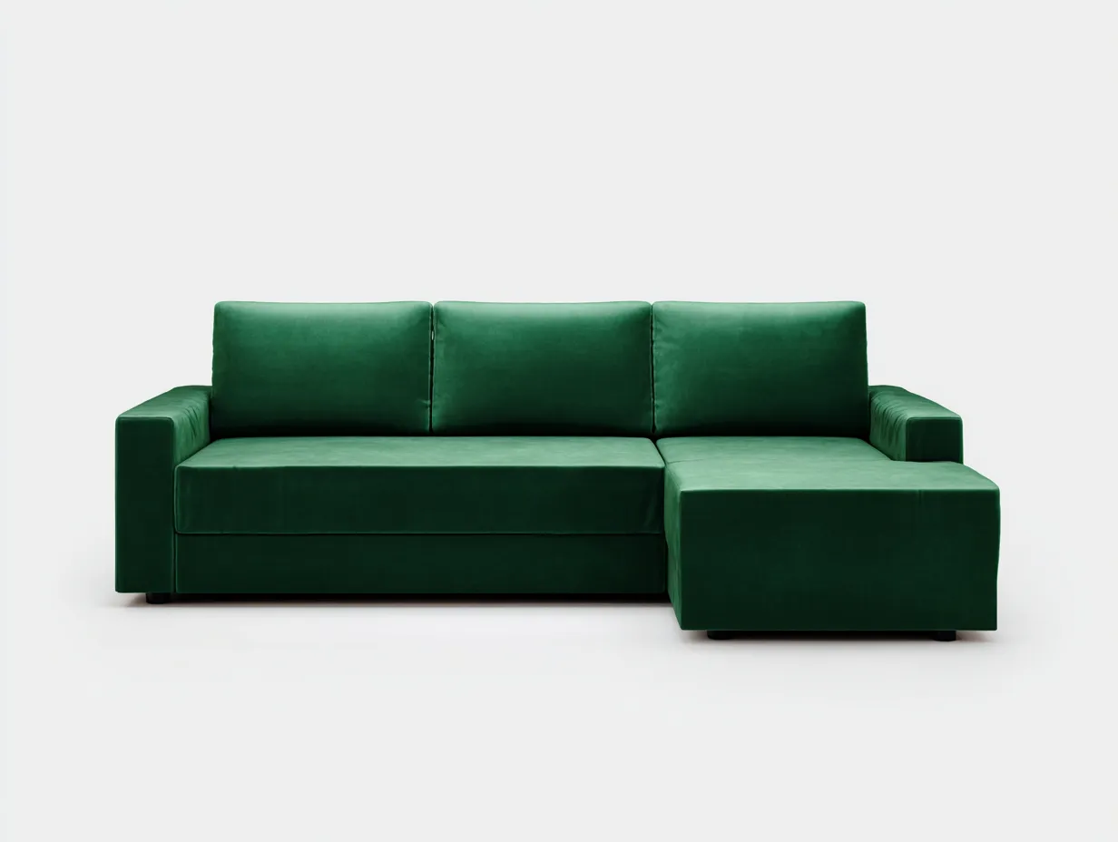 Sofá esquinero 268x170x79 cm - verde esmeralda - terciopelo - para salón - volumen compacto de estilo elegante
