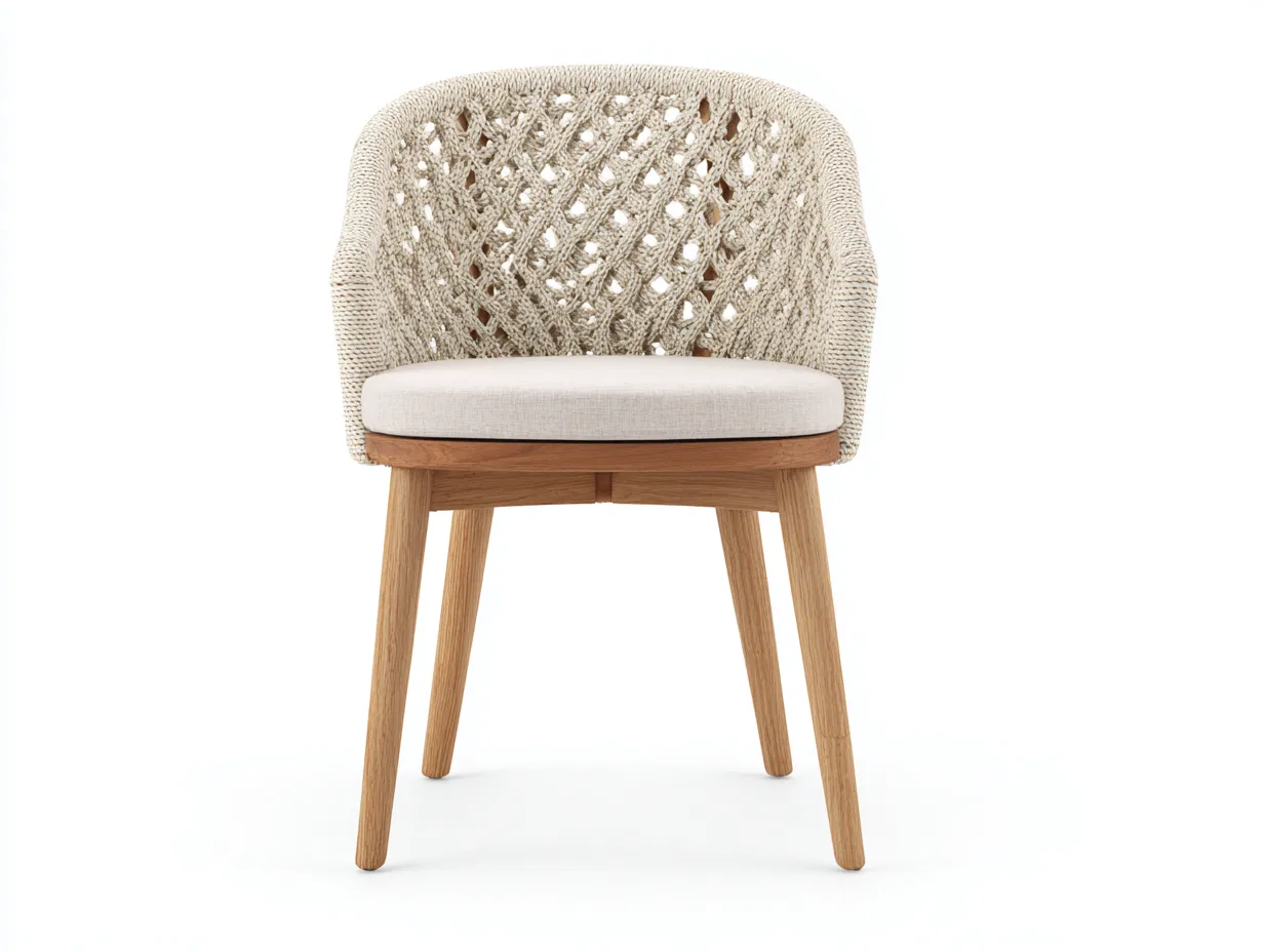 Silla de comedor 60x58x80 cm - natural y beige - cuerda trenzada y madera - para exterior - con asiento acolchado