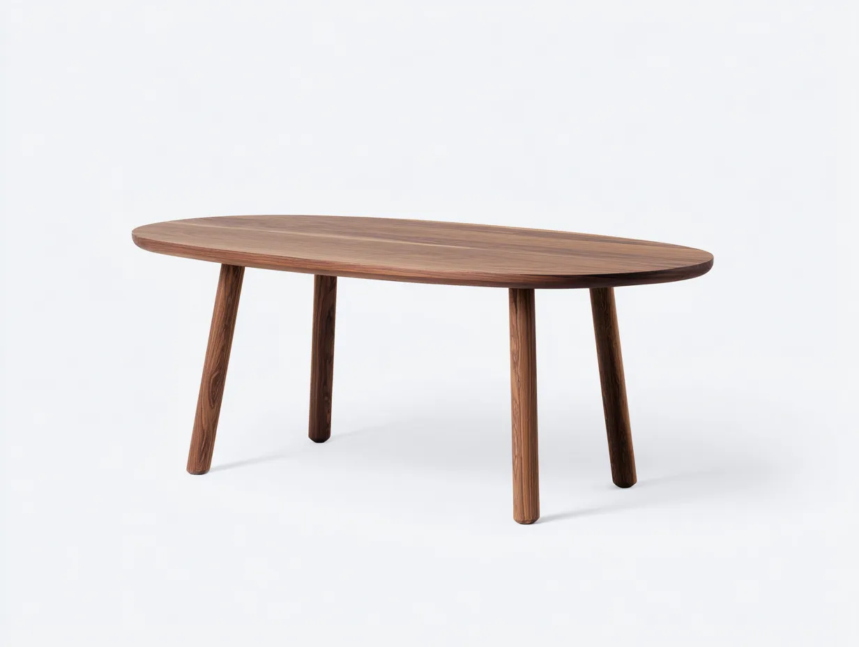 Mesa de comedor ovalada de madera 160x90x75 cm - nogal cálido - para comedor - silueta ligera de inspiración escandinava
