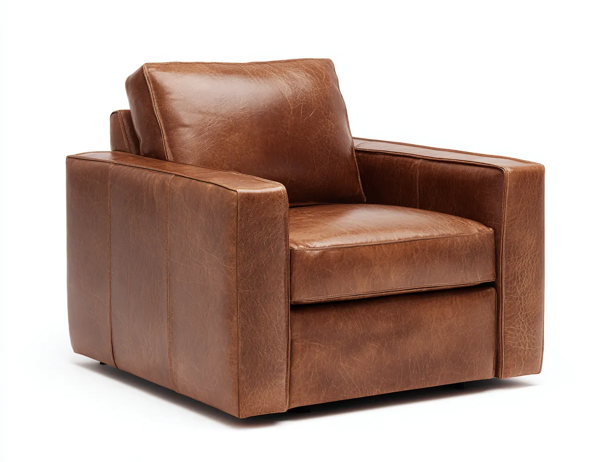 Sillón tapizado 92x88x84 cm - marrón coñac - diseño cúbico - para salón
