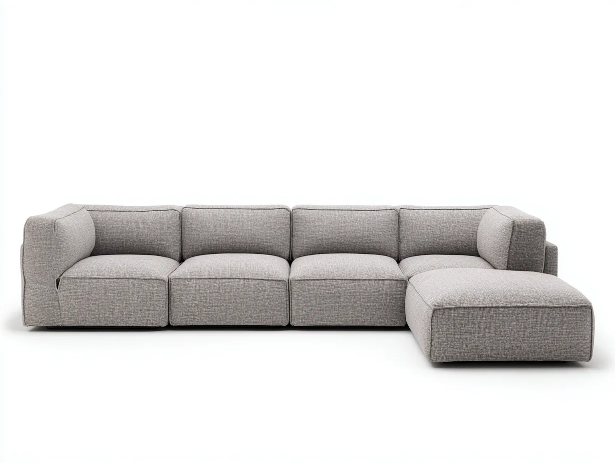 Sofá esquinero 302x168x82 cm - gris claro - tapizado texturizado - para salón - diseño modular de perfil bajo