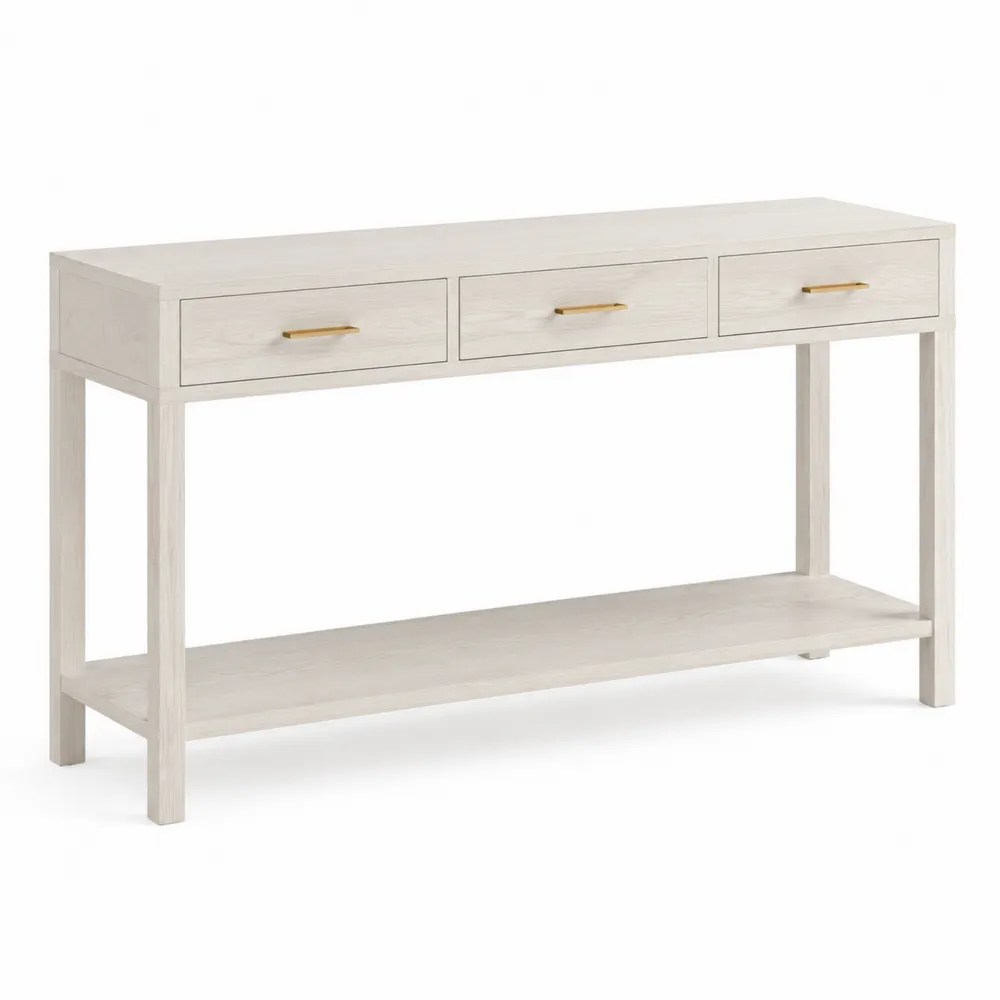 Mesa consola de madera con 3 cajones y estante inferior-Cosyloftea