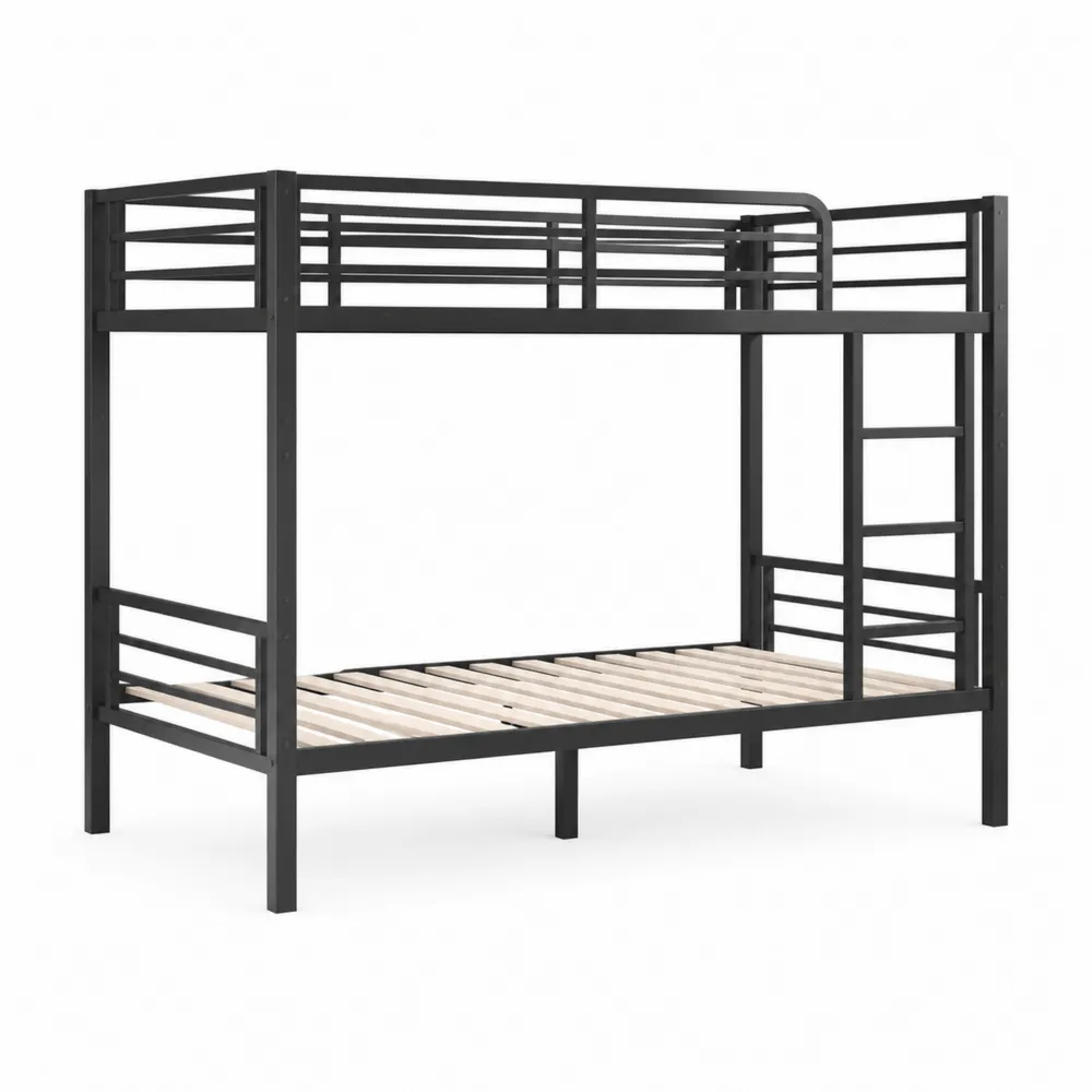 Litera Metálica Negra con Escalera Integrada de Acero y Madera de Pino-Cosyloftea