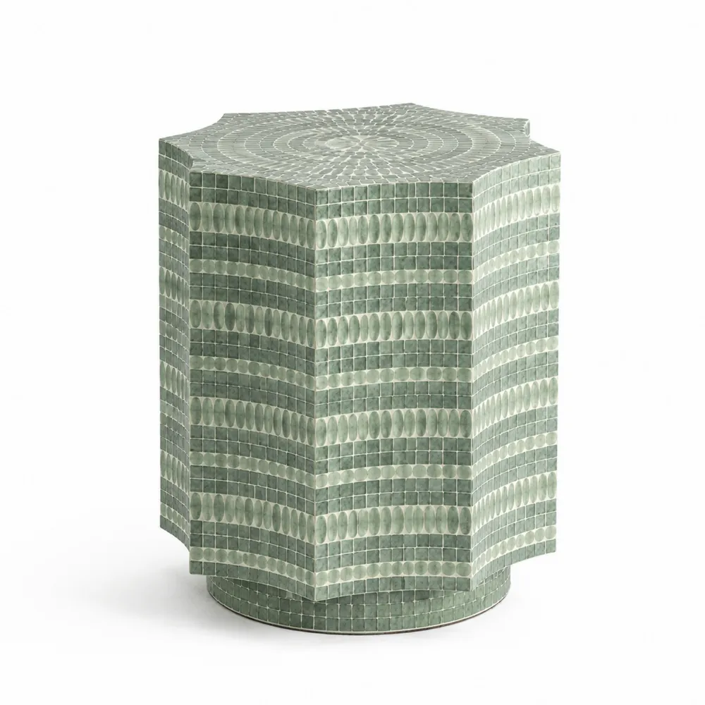 Mesa auxiliar de mosaico de cerámica hexagonal verde, 45 cm-Cosyloftea