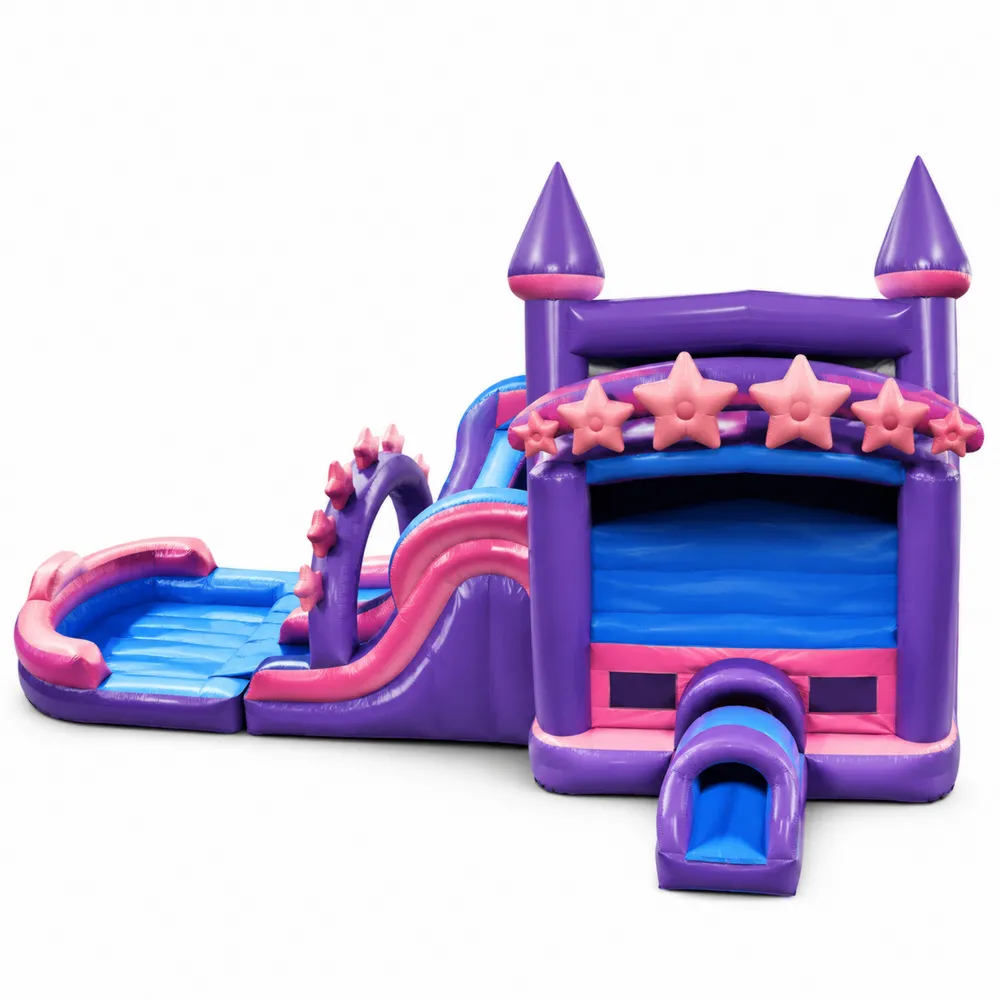 Castillo hinchable con tobogán y piscina PVC morado/azul 450x300x210 cm-Cosyloftea