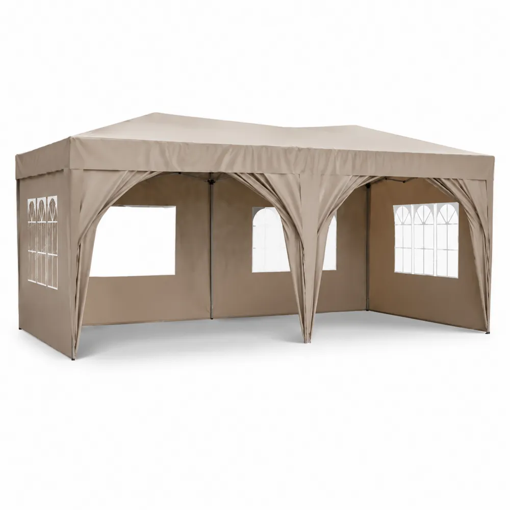 Carpa Plegable 3x6 m Poliéster Beige con Ventanas de PVC-Cosyloftea