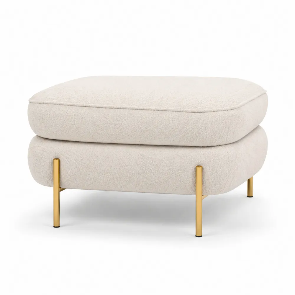 Reposapiés de tela beige con patas de metal dorado-Cosyloftea