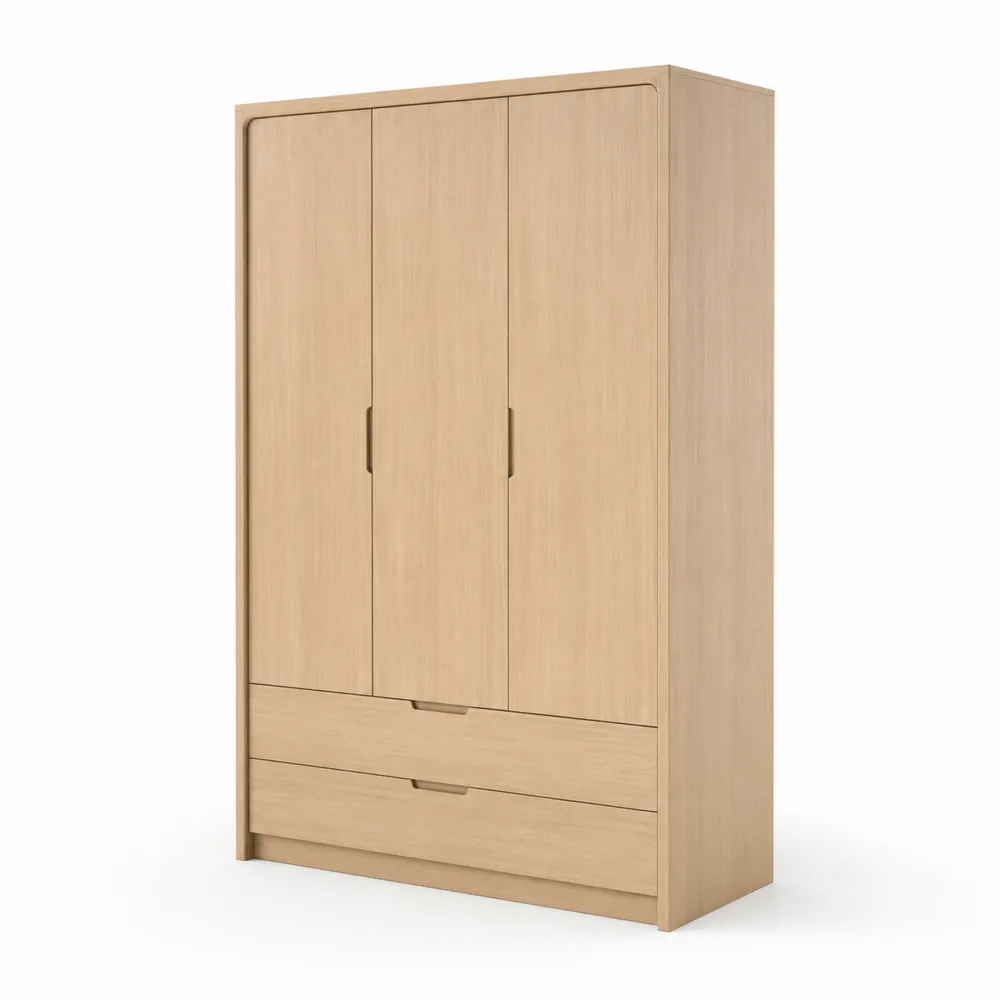 Armario de Madera con 3 Puertas y 2 Cajones de Roble 120x55x200 cm-Cosyloftea