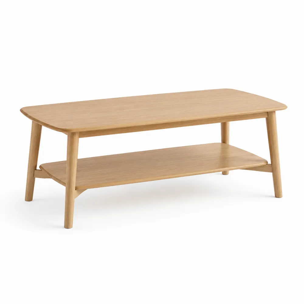 Mesa de centro de madera de roble con estante-Cosyloftea