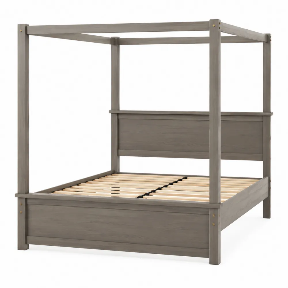 Cama con Dosel de Madera Maciza Gris-Cosyloftea