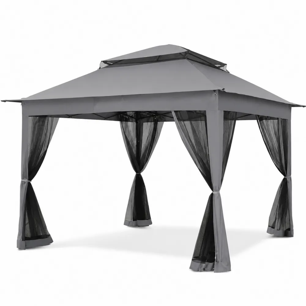 Pabellón de metal con doble techo y cortinas de poliéster 3x3 m-Cosyloftea