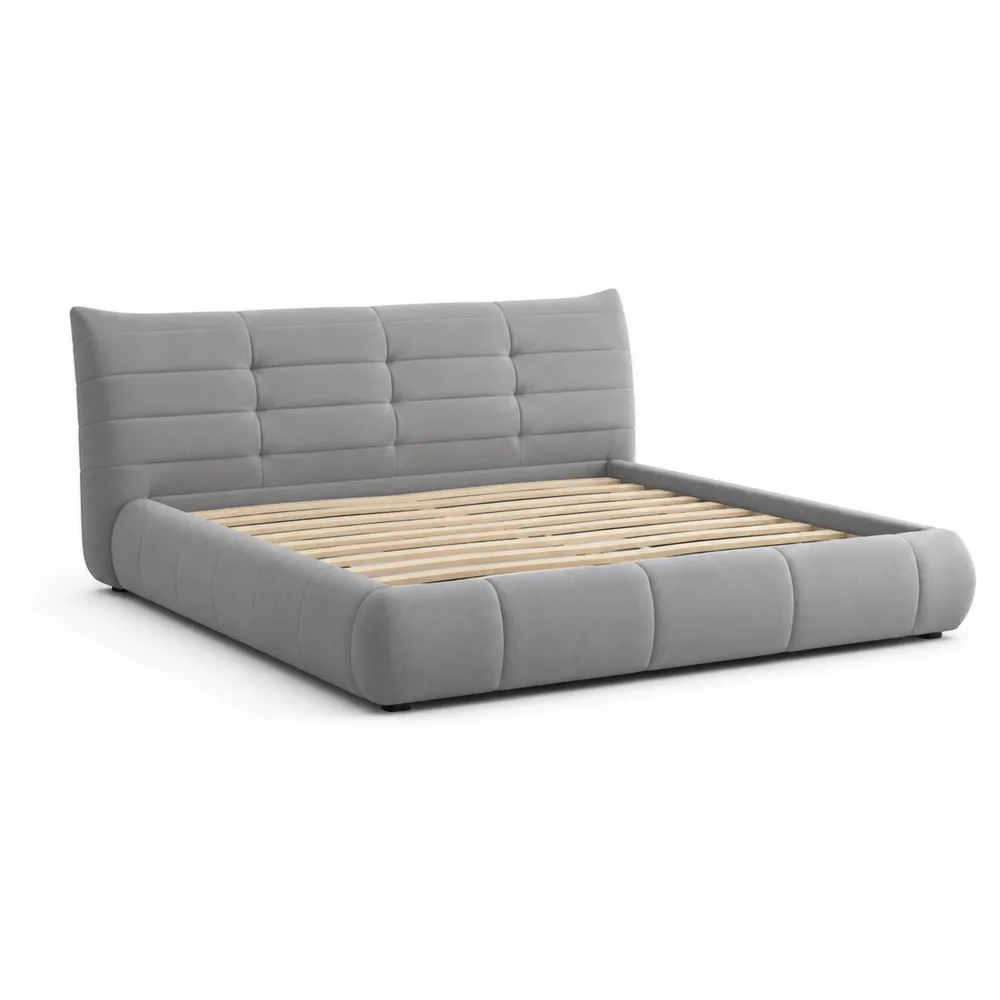 Cama doble gris de poliéster y madera con somier-Cosyloftea