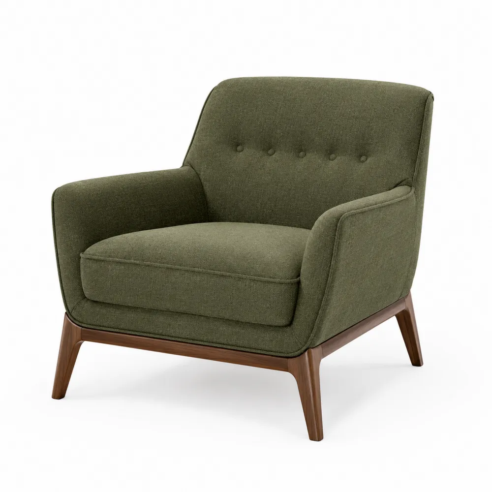 Sillón de tela verde musgo con patas de madera-Cosyloftea