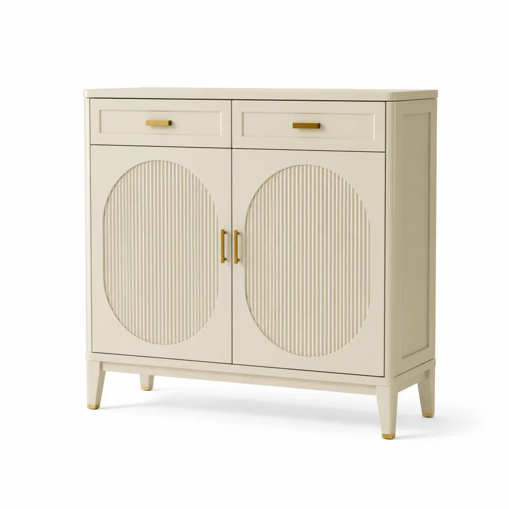 Armario de almacenamiento MDF beige con puertas y cajones-Cosyloftea