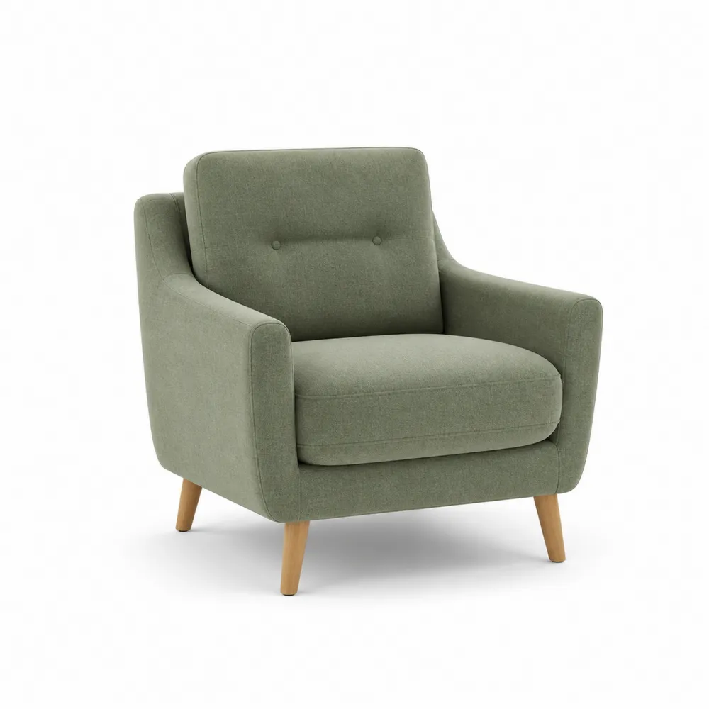 Sillón de poliéster verde con patas de madera-Cosyloftea