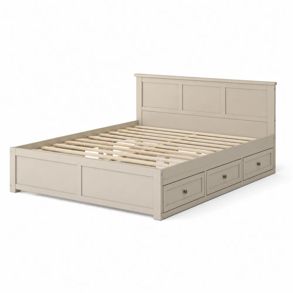 Cama de madera de pino con cajones beige 200x160 cm-Cosyloftea