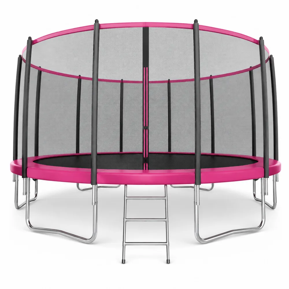 Cama elástica redonda de acero con red de seguridad rosa-Cosyloftea