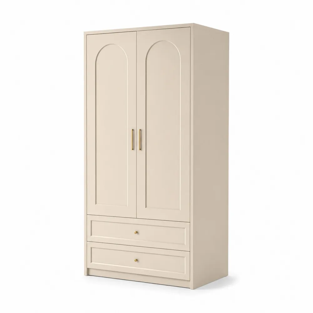 Armario de Madera con 2 Puertas y 2 Cajones Beige 180x80x50 cm-Cosyloftea