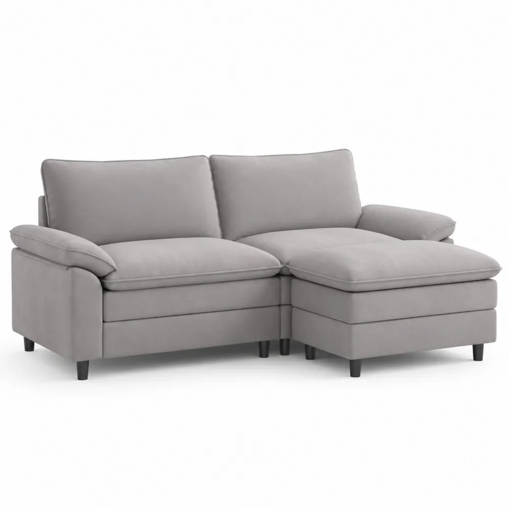 Sofá seccional en L de tela gris 200cm-Cosyloftea
