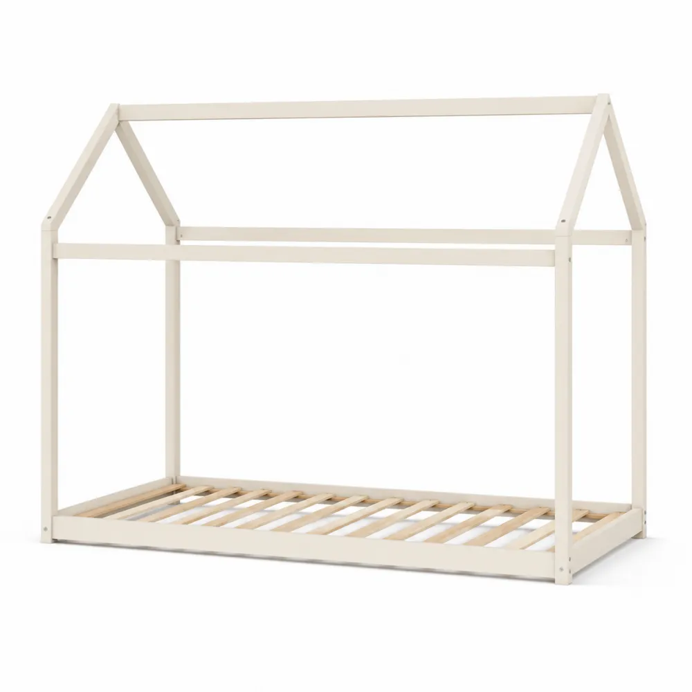 Cama infantil de madera y metal en forma de casa 200x90 cm Blanco-Cosyloftea