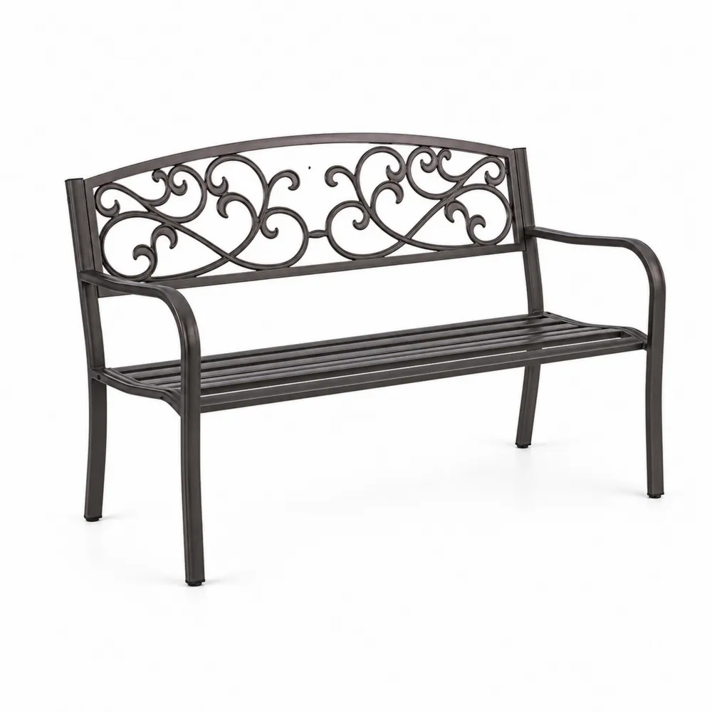 Banco de metal negro con respaldo decorativo de acero 127 cm-Cosyloftea