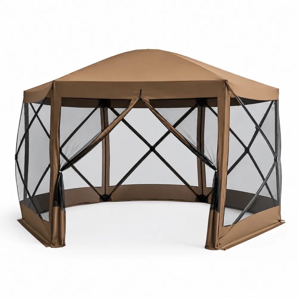 Gazebo Octogonal de Acero y Poliéster Marrón-Cosyloftea