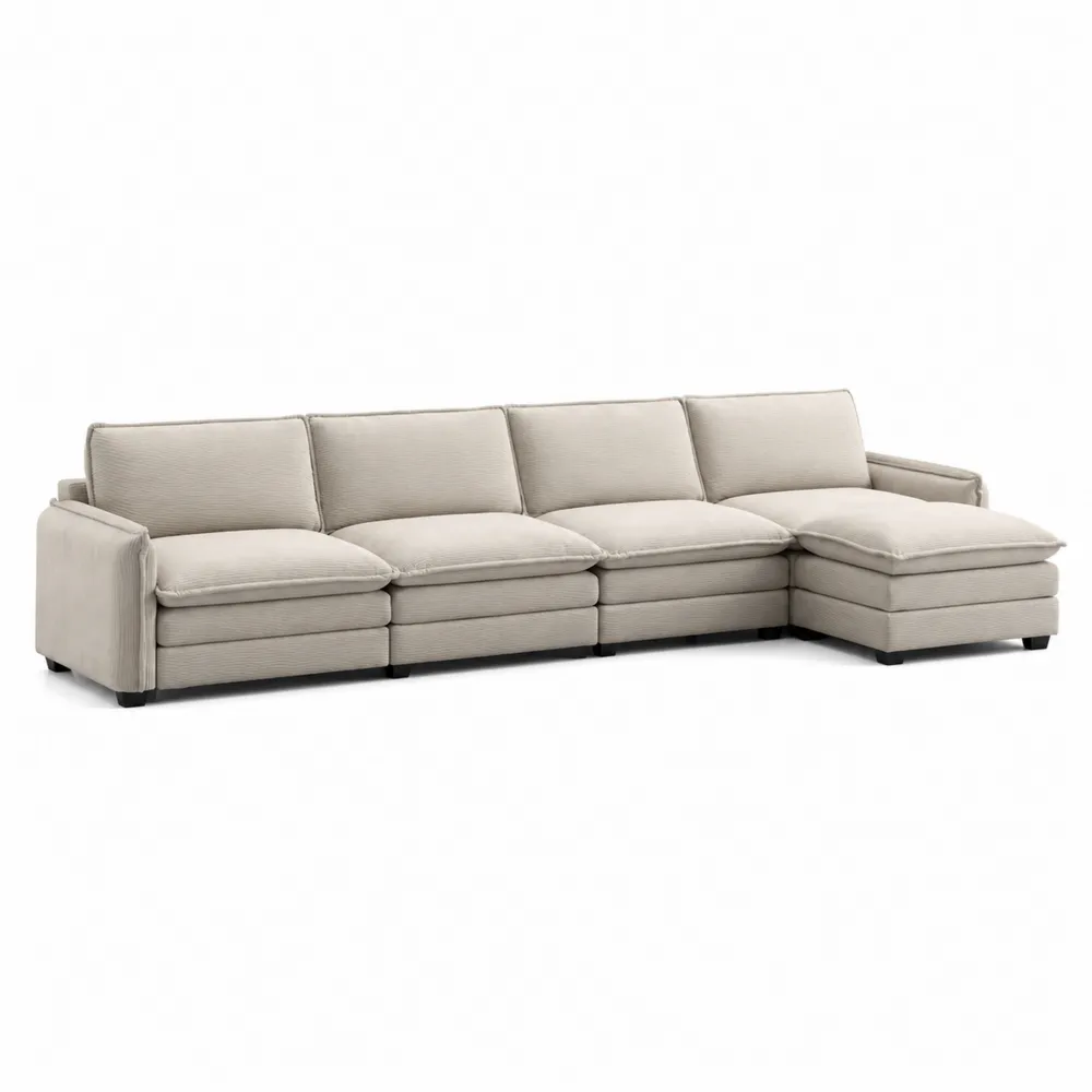 Sofá seccional de tela beige en forma de L con chaise longue-Cosyloftea