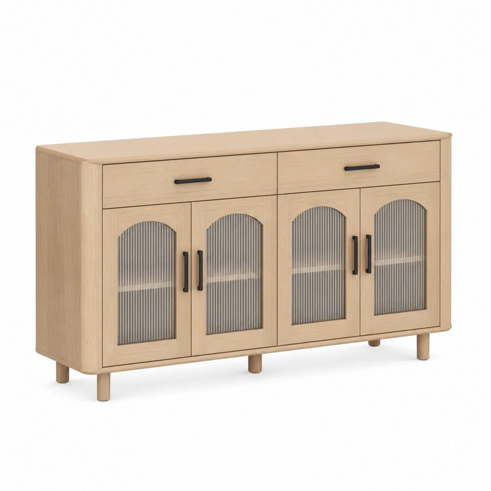 Aparador de Madera con Puertas de Vidrio Acanalado 150x40x80 cm-Cosyloftea