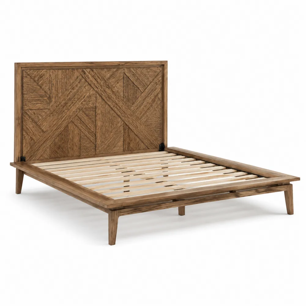 Cama de madera de roble con cabecero decorativo 200x160cm-Cosyloftea