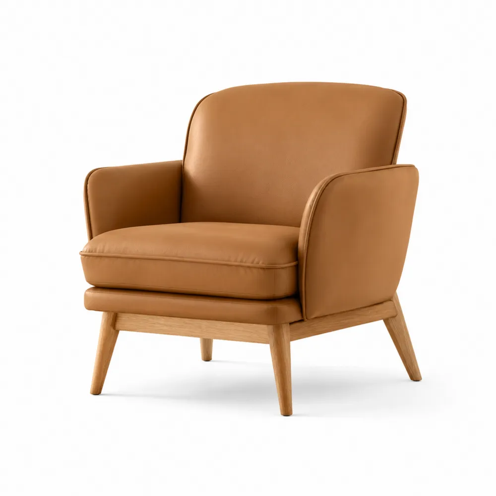 Sillón de Cuero Marrón con Patas de Madera-Cosyloftea