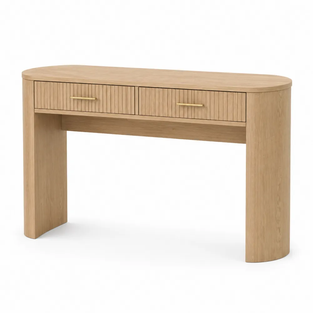 Mesa consola de madera de roble con 2 cajones color Natural 120x36x80 cm-Cosyloftea