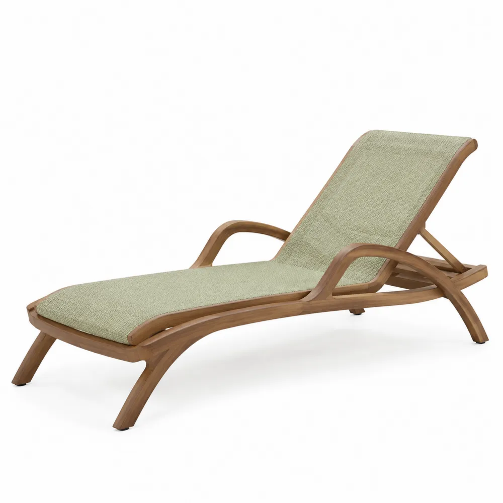 Tumbona de madera de teca con cojín de poliéster verde-Cosyloftea