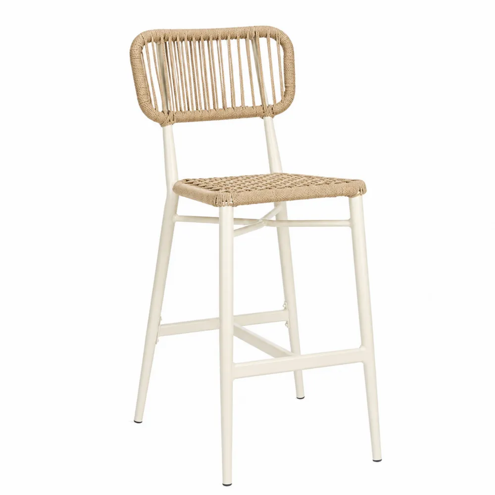 Taburete de cuerda beige con estructura de acero-Cosyloftea