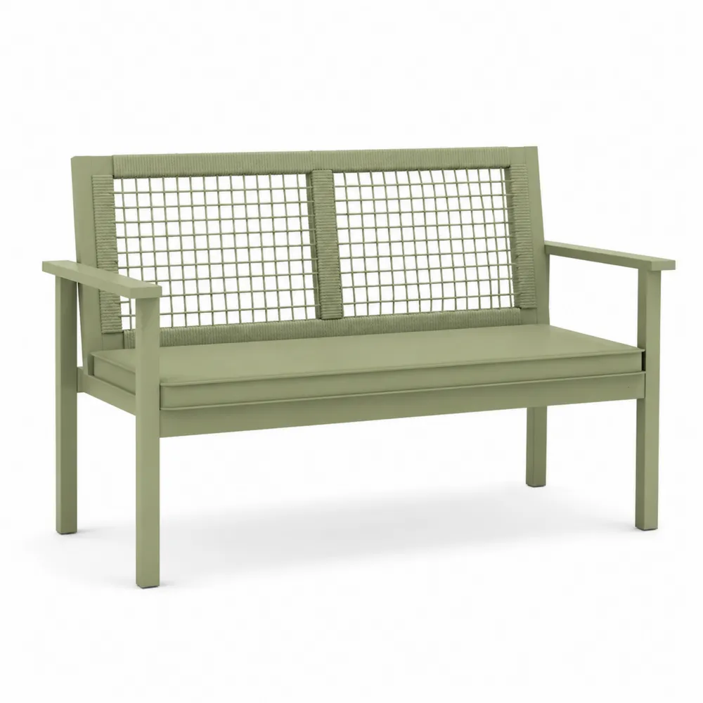 Banco de metal verde con respaldo de cuerda-Cosyloftea