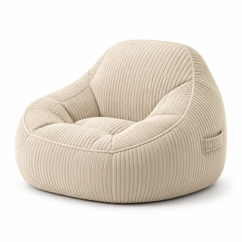 Sillón puf de terciopelo beige 80 cm x 80 cm x 70 cm-Cosyloftea