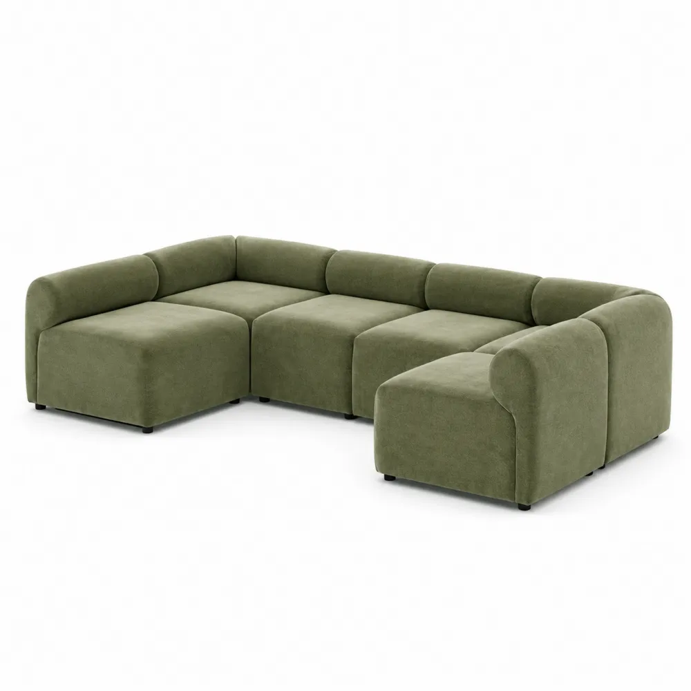 Sofá seccional modular en L de tela verde-Cosyloftea